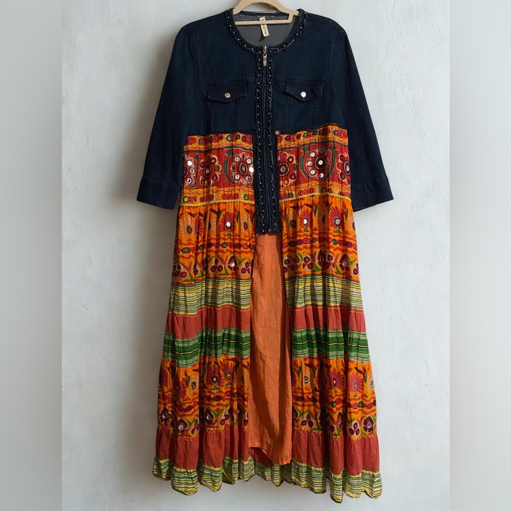 Brising Designs Up-cycled Denim Embellished Patchwork Dress Jacket Size M/L